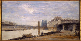 Charles-Emile-Cuisin-1877-Le-Pont-de-la-Tournelle-die-Ile-Saint-Louis-und-der-Pier-von-der-Insel aus gesehen-Louviers-Kunstdruck-Fine-Art- Reproduktion-Wandkunst