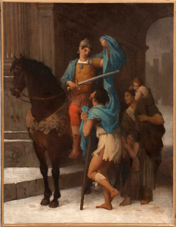 ernest-barthelemy-michel-1870-sketch-for-the-church-of-saint-nicolas-des-champs-saint-martin-sharing-his-cloak-with-a-beggar-art-print-fine-art-reproduction-wall-art